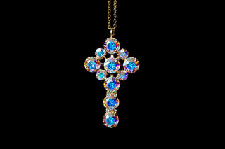 Blue pink pendant made with Swarovski crystals divuscreations. Shop online India for jewellery 