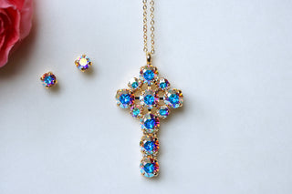 Cross shaped pendant with earrings sparkling divuscreations