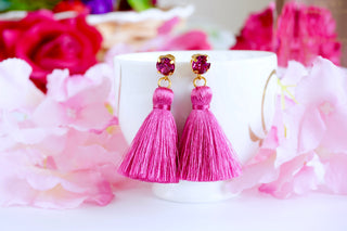 Pink Fuchsia bright earrings tassels divuscreations